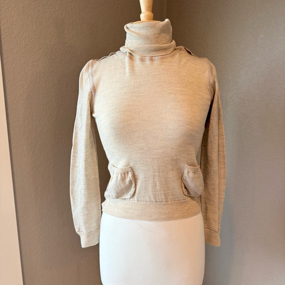 Chloe Beige Wool Turtleneck Sweater Crop Top Small